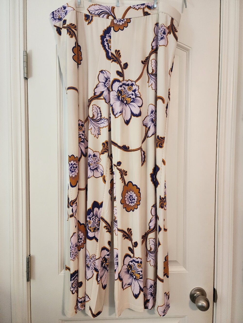 Dennis Basso Cream Lavender Gold Wide-Leg Palazzo Pants Pull-on XL NWOT